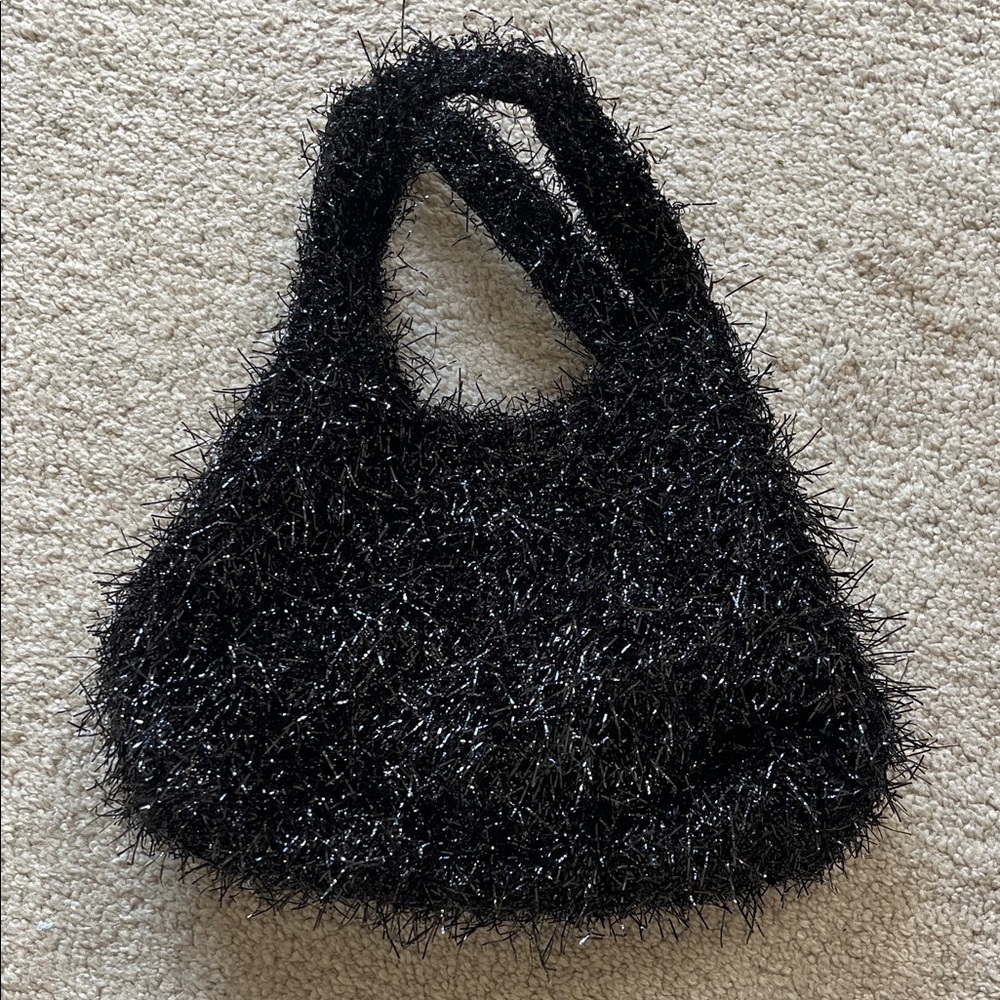 Vintage textured shiny black handbag - excellent condition